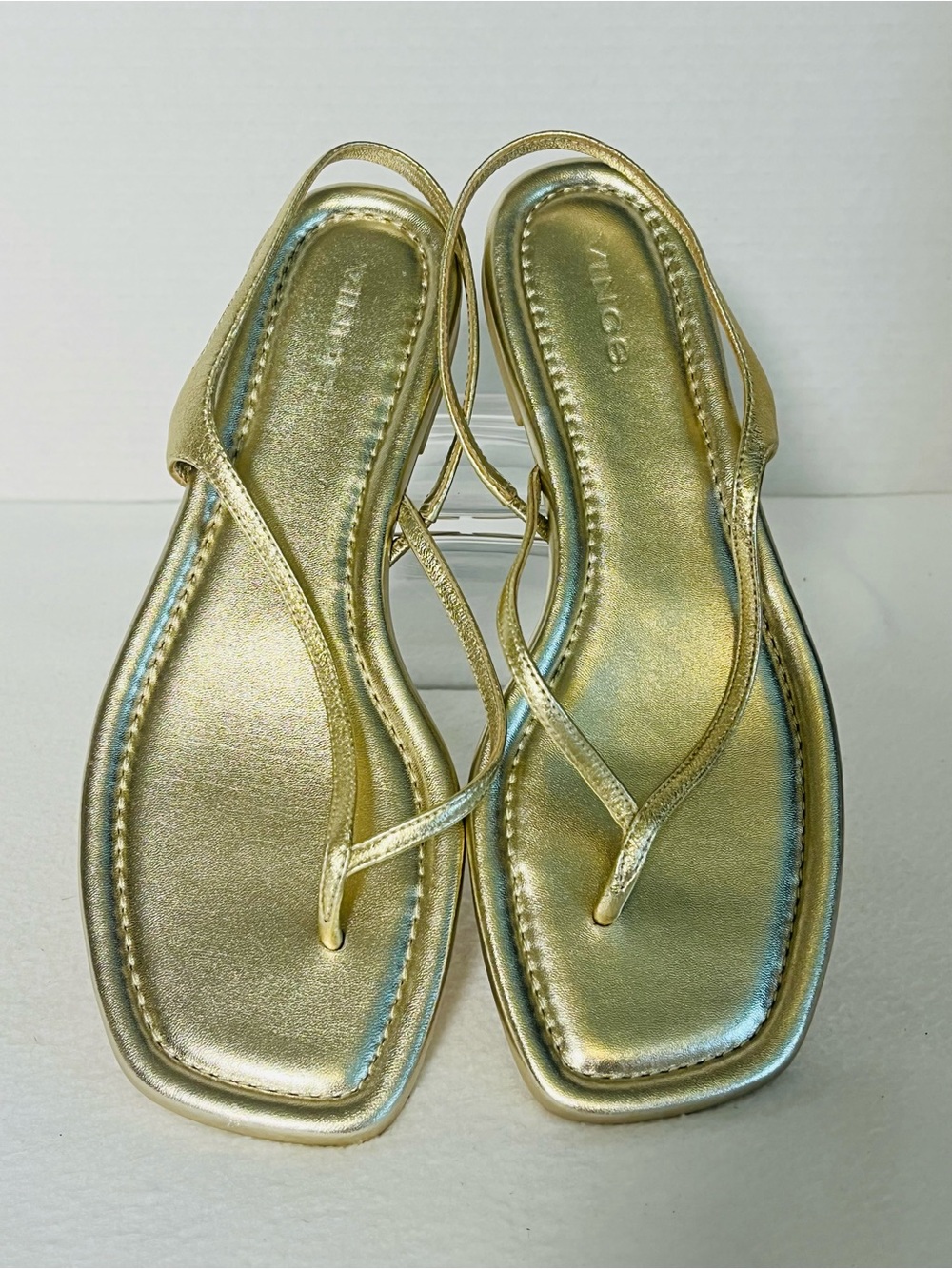 Vince Womens Deana Metallic Gold Square Toe Leather Slingback Sandal Sz 7